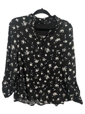 Velvet Heart Black Floral V-Neck Long-Sleeve Women's Top size small